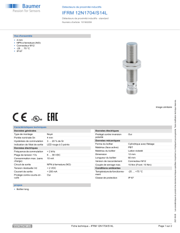 Baumer IFRM 12N1704/S14L Inductive proximity switch Fiche technique | Fixfr