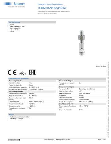 Baumer IFRM 05N15A3/S35L Inductive proximity switch Fiche technique | Fixfr