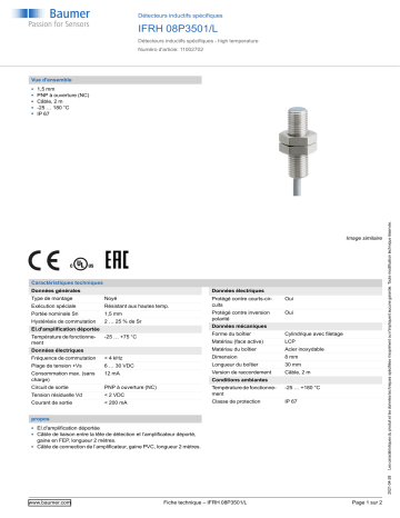 Baumer IFRH 08P3501/L Inductive sensors special version Fiche technique | Fixfr