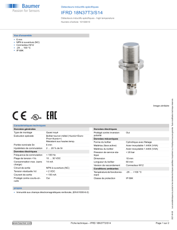 Baumer IFRD 18N37T3/S14 Inductive sensors special version Fiche technique | Fixfr