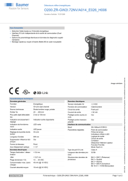 Baumer O200.ZR-GW2I.72NV/A014_E026_H006 Diffuse sensor Fiche technique