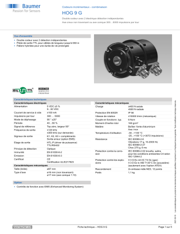Baumer HOG 9 G Incremental encoders - combination Fiche technique | Fixfr