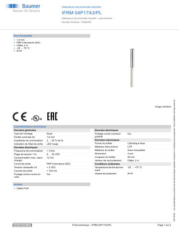 Baumer IFRM 04P17A3/PL Inductive proximity switch Fiche technique | Fixfr