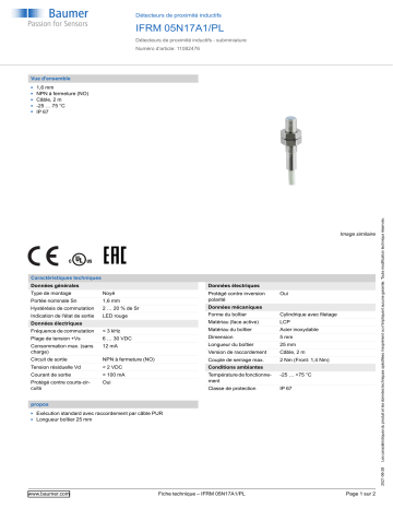 Baumer IFRM 05N17A1/PL Inductive proximity switch Fiche technique | Fixfr