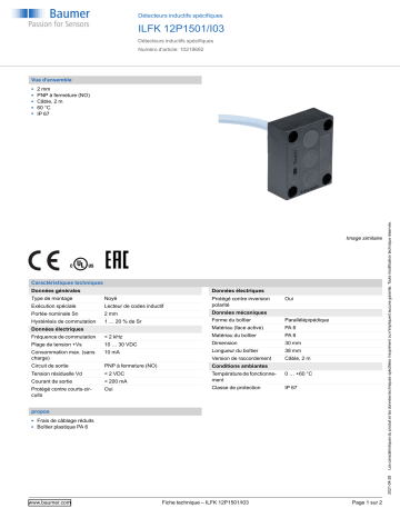 Baumer ILFK 12P1501/I03 Inductive sensors special version Fiche technique | Fixfr