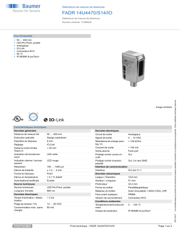 Baumer FADR 14U4470/S14/IO Distance sensor Fiche technique | Fixfr