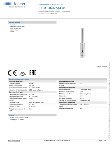 Baumer IFRM 04N37A1/S35L Inductive proximity switch Fiche technique | Fixfr