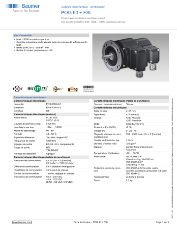 Baumer POG 90 + FSL Incremental encoders - combination Fiche technique | Fixfr