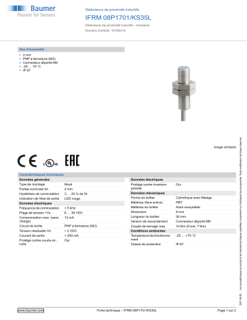 Baumer IFRM 08P1701/KS35L Inductive proximity switch Fiche technique | Fixfr