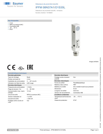 Baumer IFFM 08N37A1/O1S35L Inductive proximity switch Fiche technique | Fixfr