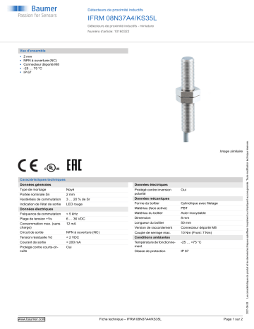 Baumer IFRM 08N37A4/KS35L Inductive proximity switch Fiche technique | Fixfr