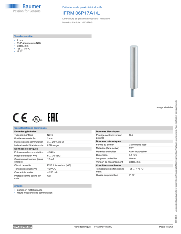 Baumer IFRM 06P17A1/L Inductive proximity switch Fiche technique | Fixfr