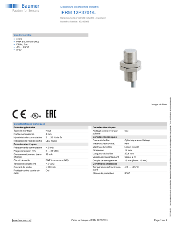 Baumer IFRM 12P3701/L Inductive proximity switch Fiche technique | Fixfr