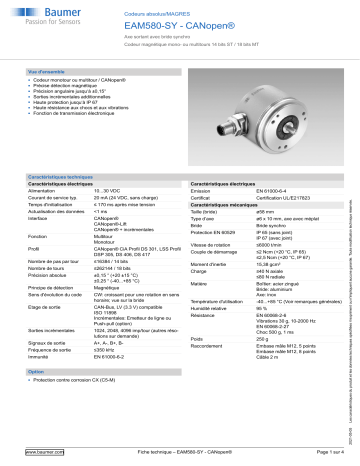 Baumer EAM580-SY - CANopen® Absolute encoder Fiche technique | Fixfr