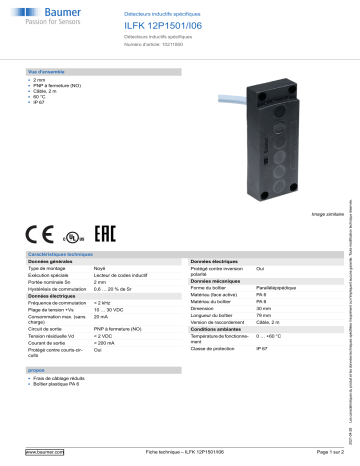 Baumer ILFK 12P1501/I06 Inductive sensors special version Fiche technique | Fixfr