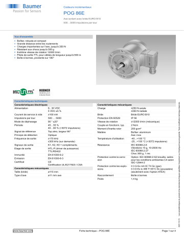 Baumer POG 86E Incremental encoder Fiche technique | Fixfr