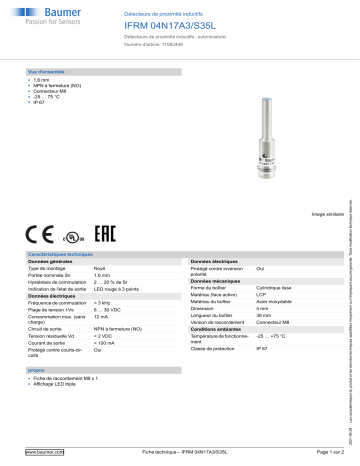 Baumer IFRM 04N17A3/S35L Inductive proximity switch Fiche technique | Fixfr