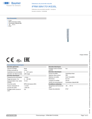 Baumer IFRM 06N1701/KS35L Inductive proximity switch Fiche technique | Fixfr