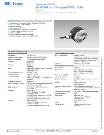 Baumer EAM580R-K - CANopen®/SAE J1939 Absolute encoder Fiche technique | Fixfr