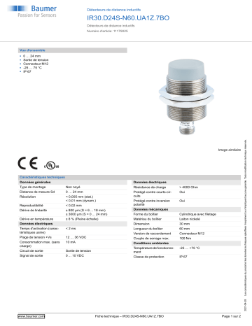 Baumer IR30.D24S-N60.UA1Z.7BO Inductive distance sensor Fiche technique | Fixfr