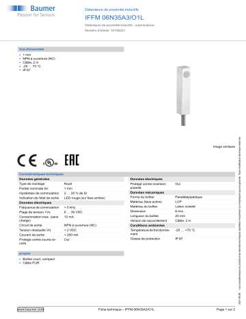 Baumer IFFM 06N35A3/O1L Inductive proximity switch Fiche technique | Fixfr