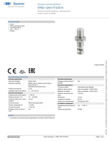 Baumer IFRD 12N17T3/S14 Inductive sensors special version Fiche technique | Fixfr