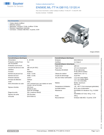 Baumer EN580E.ML-TT14.GB11G.13120.H Absolute encoder Fiche technique | Fixfr