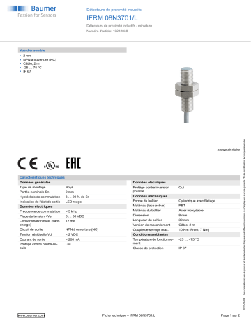 Baumer IFRM 08N3701/L Inductive proximity switch Fiche technique | Fixfr