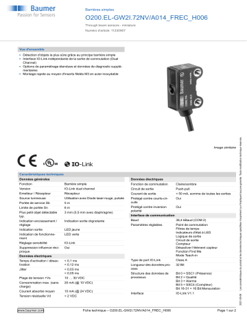 Baumer O200.EL-GW2I.72NV/A014_FREC_H006 Through beam sensor Fiche technique | Fixfr