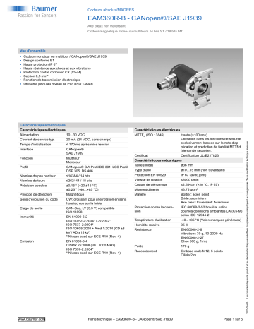 Baumer EAM360R-B - CANopen®/SAE J1939 Absolute encoder Fiche technique | Fixfr