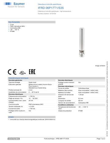 Baumer IFRD 06P17T1/S35 Inductive sensors special version Fiche technique | Fixfr