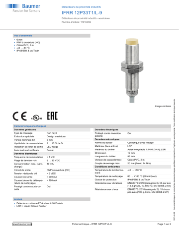 Baumer IFRR 12P33T1/L-9 Inductive proximity switch Fiche technique | Fixfr