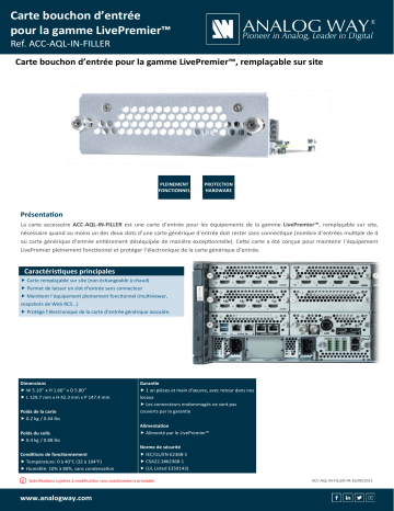 Analog way Input filler card for LivePremier series Fiche technique | Fixfr