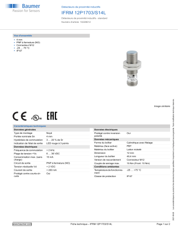 Baumer IFRM 12P1703/S14L Inductive proximity switch Fiche technique | Fixfr