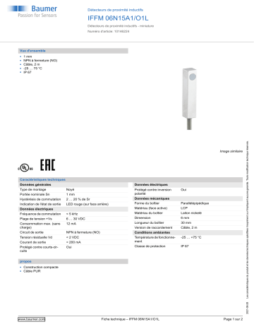 Baumer IFFM 06N15A1/O1L Inductive proximity switch Fiche technique | Fixfr