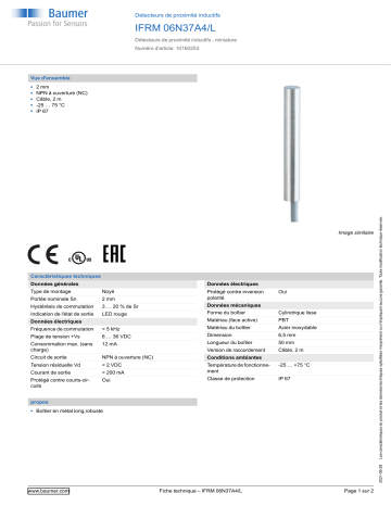 Baumer IFRM 06N37A4/L Inductive proximity switch Fiche technique | Fixfr