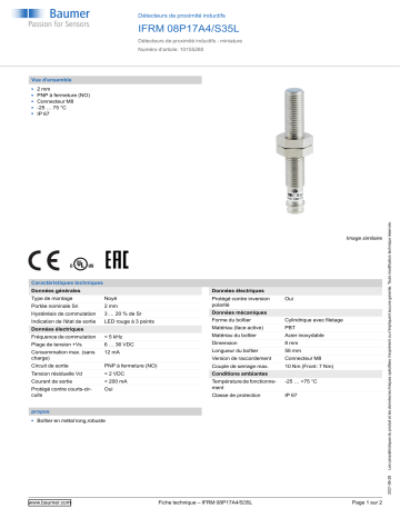 Baumer IFRM 08P17A4/S35L Inductive proximity switch Fiche technique | Fixfr