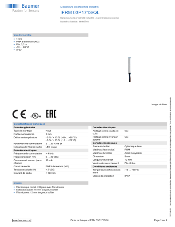 Baumer IFRM 03P1713/QL Inductive proximity switch Fiche technique | Fixfr