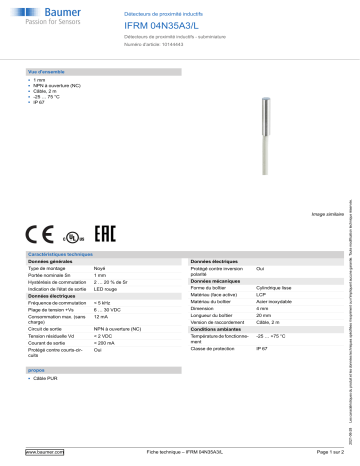 Baumer IFRM 04N35A3/L Inductive proximity switch Fiche technique | Fixfr