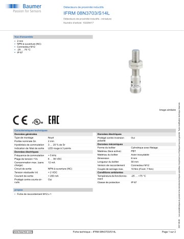 Baumer IFRM 08N3703/S14L Inductive proximity switch Fiche technique | Fixfr