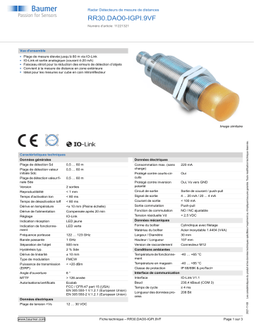 Baumer RR30.DAO0-IGPI.9VF Radar distance measuring sensor Fiche technique | Fixfr