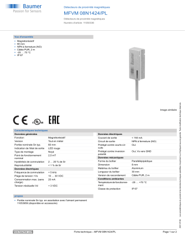 Baumer MFVM 08N1424/PL Magnetic proximity switch Fiche technique | Fixfr