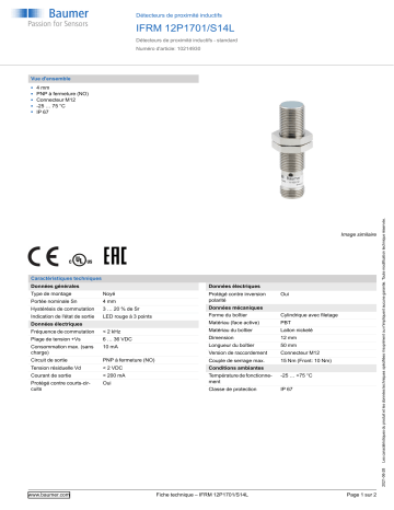 Baumer IFRM 12P1701/S14L Inductive proximity switch Fiche technique | Fixfr