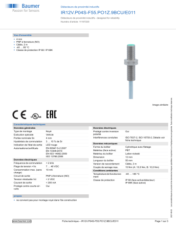 Baumer IR12V.P04S-F55.PO1Z.9BCU/E011 Inductive proximity switch Fiche technique | Fixfr