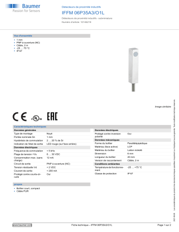 Baumer IFFM 06P35A3/O1L Inductive proximity switch Fiche technique | Fixfr