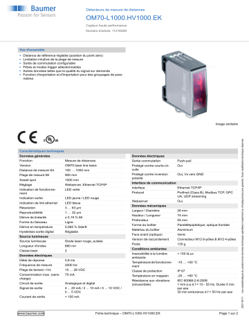 Baumer OM70-L1000.HV1000.EK Distance sensor Fiche technique | Fixfr