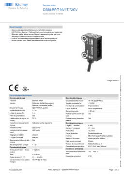 Baumer O200.RP.T-NV1T.72CV Retro-reflective sensor Fiche technique