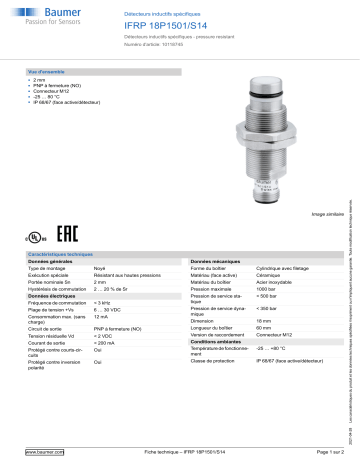 Baumer IFRP 18P1501/S14 Inductive sensors special version Fiche technique | Fixfr