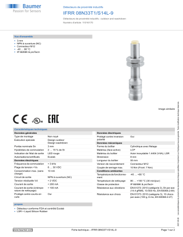 Baumer IFRR 08N33T1/S14L-9 Inductive proximity switch Fiche technique | Fixfr