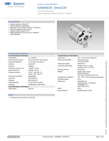 Baumer EAM580-B - EtherCAT Absolute encoder Fiche technique | Fixfr